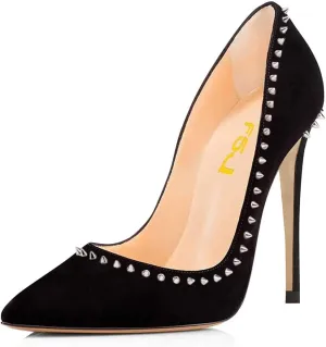 FSJ Women Pumps Pointed Toe High Heel Stilettos Rivets Studded Patent Leather Shoes Size 4-15 US