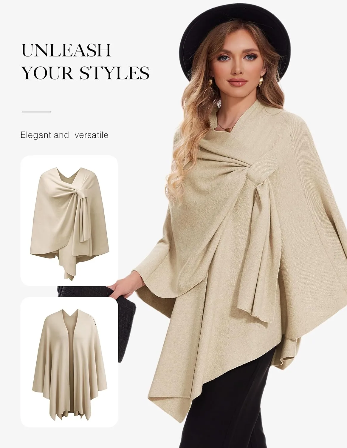 FUGREEN Shawl Wraps for Women Cross Front Poncho Sweater Knitted Elegant Cape for Fall Winter