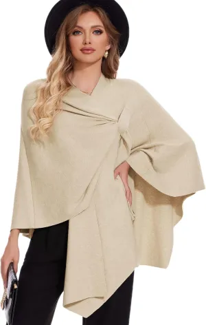 FUGREEN Shawl Wraps for Women Cross Front Poncho Sweater Knitted Elegant Cape for Fall Winter
