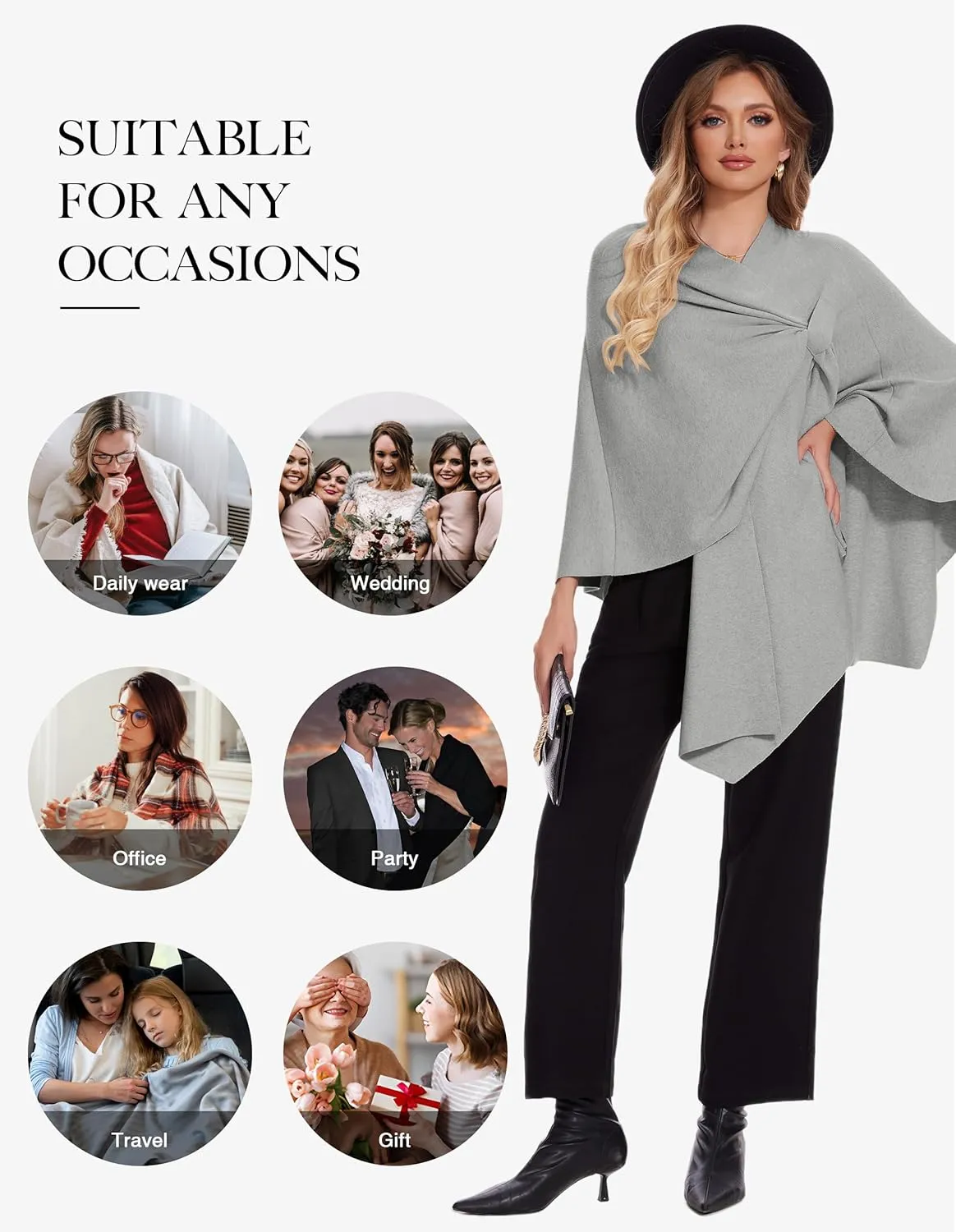 FUGREEN Shawl Wraps for Women Cross Front Poncho Sweater Knitted Elegant Cape for Fall Winter
