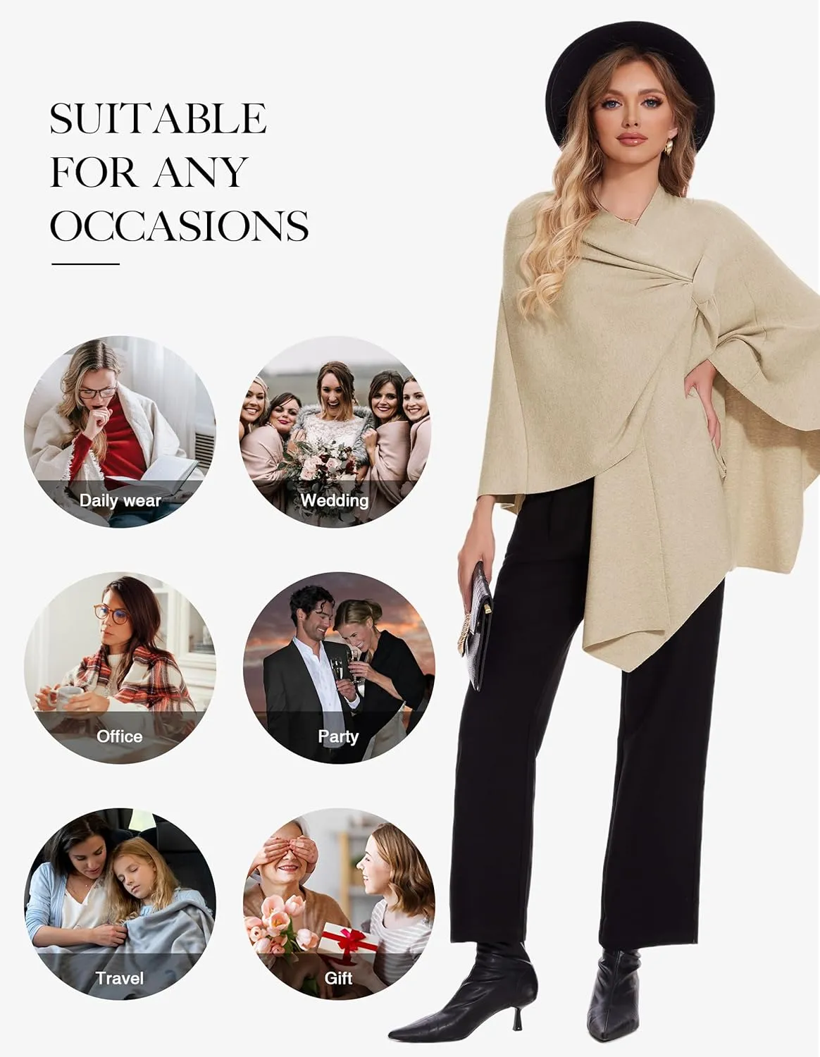 FUGREEN Shawl Wraps for Women Cross Front Poncho Sweater Knitted Elegant Cape for Fall Winter