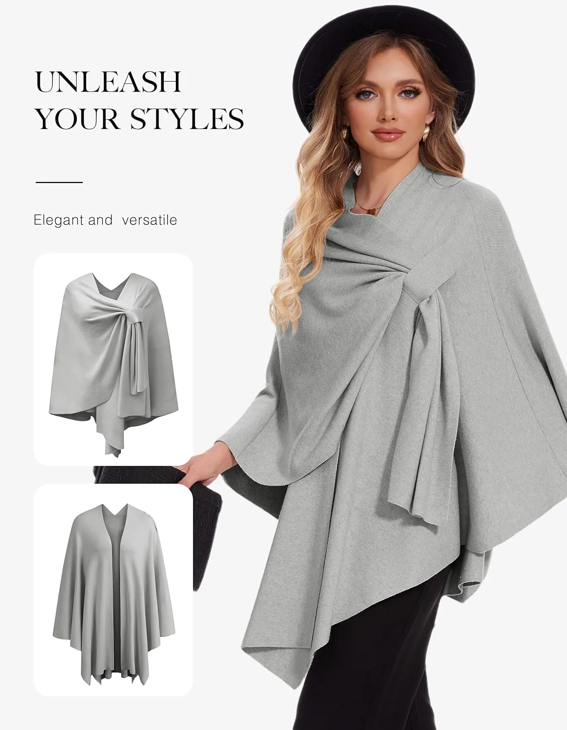 FUGREEN Shawl Wraps for Women Cross Front Poncho Sweater Knitted Elegant Cape for Fall Winter