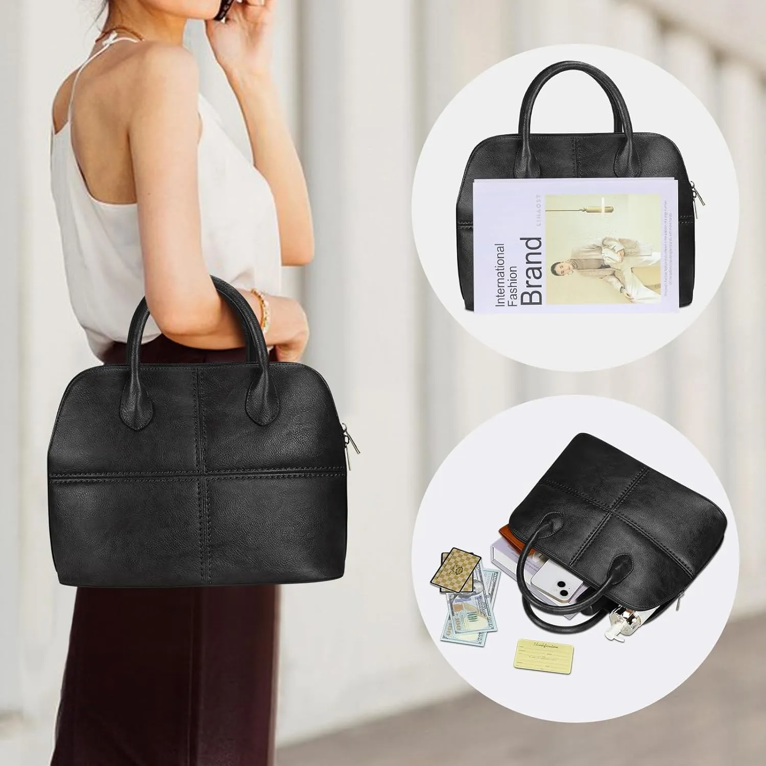 FUKUYIN Tote Purse for Women Medium Crossbody Bags Top Handle Dome Satchel Bag for Ladies Faxu Leather