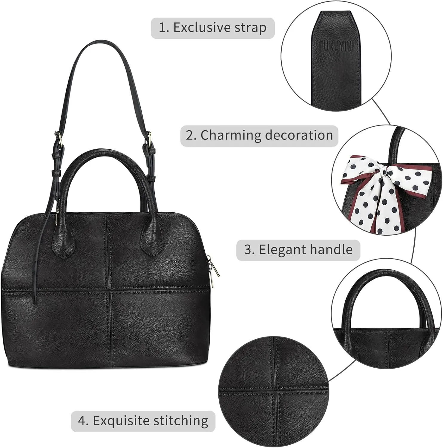 FUKUYIN Tote Purse for Women Medium Crossbody Bags Top Handle Dome Satchel Bag for Ladies Faxu Leather