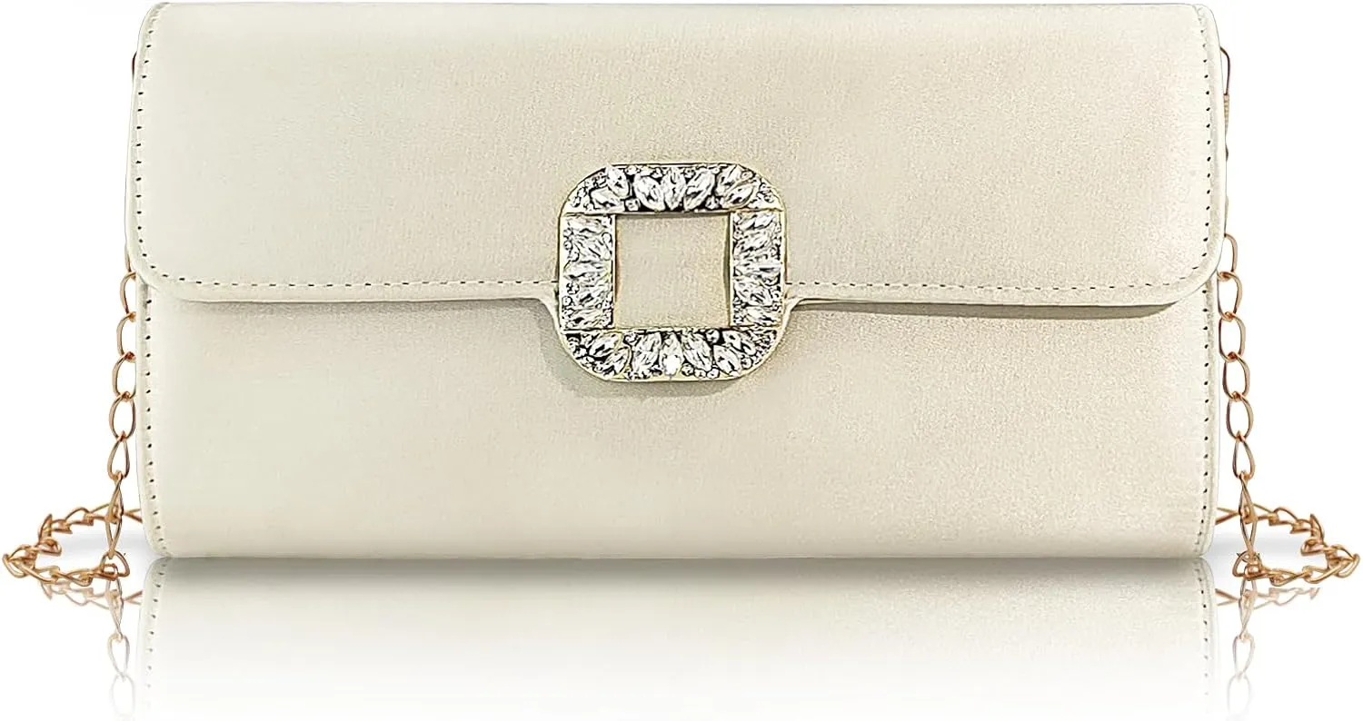 FuninCrea Clutch Purses for Women Elegant Evening Bag with 100cm Removable Chain, Flapover Shoulder Bag Women's Handbags