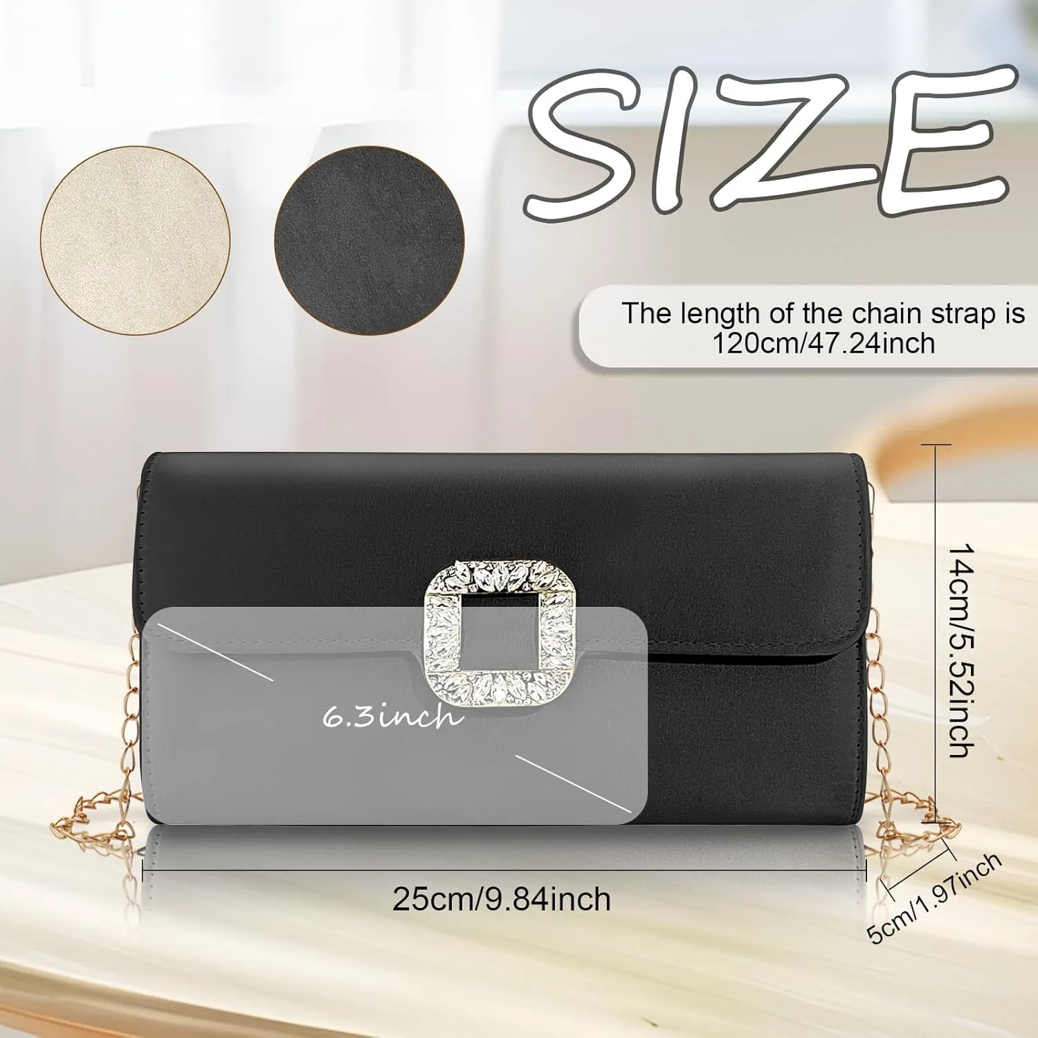 FuninCrea Clutch Purses for Women Elegant Evening Bag with 100cm Removable Chain, Flapover Shoulder Bag Women's Handbags