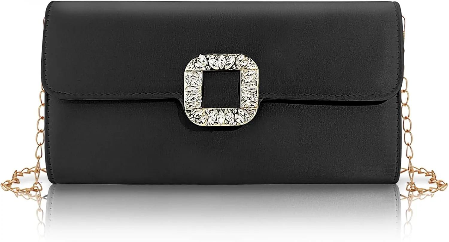 FuninCrea Clutch Purses for Women Elegant Evening Bag with 100cm Removable Chain, Flapover Shoulder Bag Women's Handbags