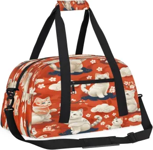 Funny Cat Flower Kids Overnighter Duffel Bags for Boys, Carry-On Size Sports Gym Bag with Front Zipper Pocket for School Practice or Overnight Travel Weekender Sleepover Tote Bag