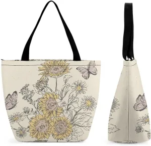 Funny Giraffe Flower Print Hobo Handbags With Zipper Women's Tote Handbags