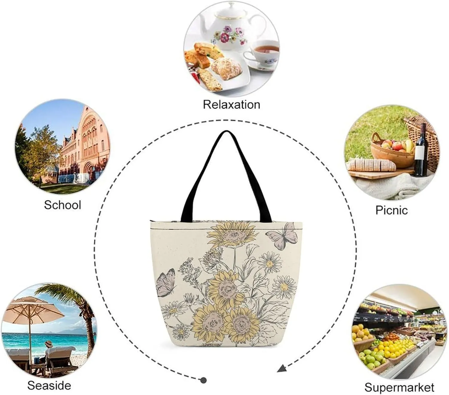 Funny Giraffe Flower Print Hobo Handbags With Zipper Women's Tote Handbags