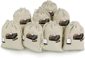 Funny Sleepwalking Sushi Muslin Bags Cotton Drawstring Bags 8 Pack Small Gift Bags Reusable Empty Gift Pouch