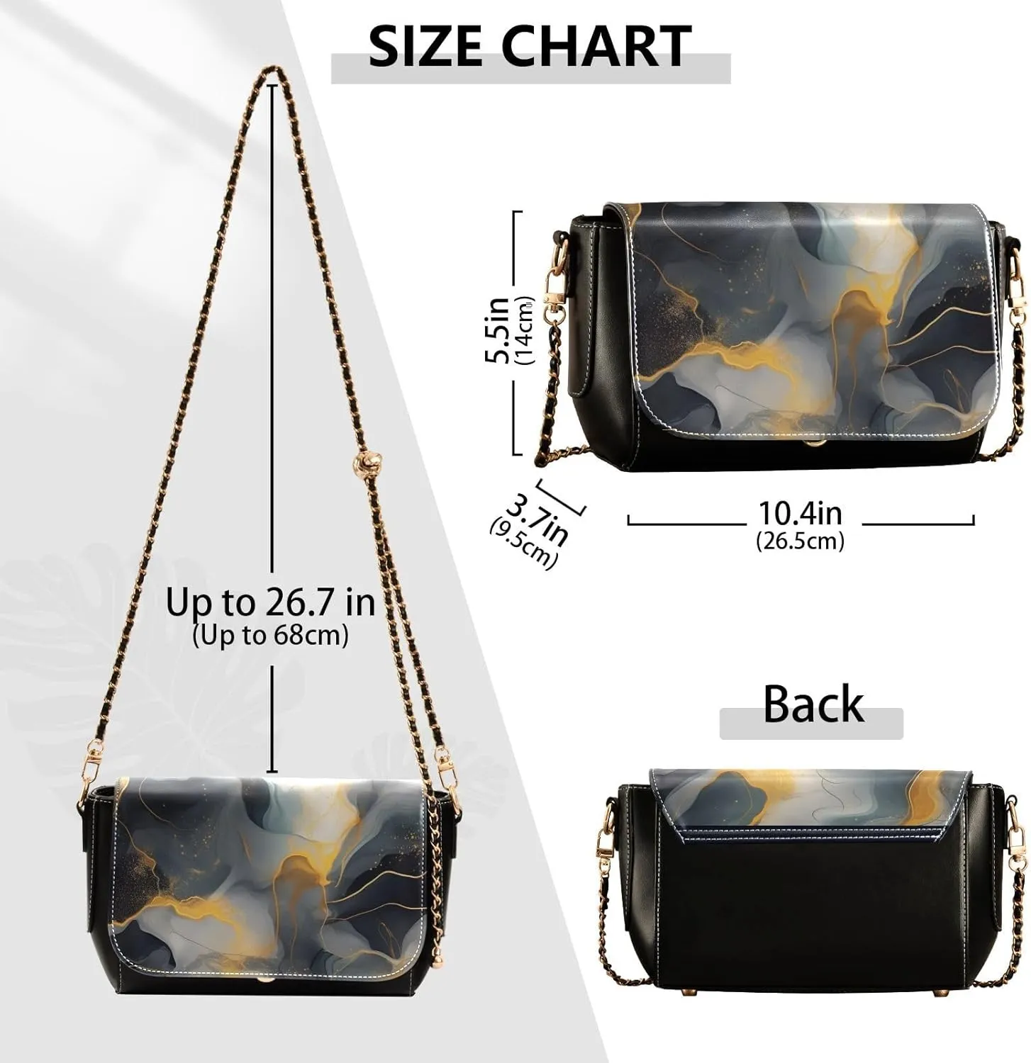 GAIGEO Abstract Gold and Silver Swirls Womens Crossbody Bag Leather, Leather Crossbody Purses for Women