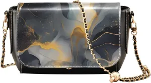GAIGEO Abstract Gold and Silver Swirls Womens Crossbody Bag Leather, Leather Crossbody Purses for Women