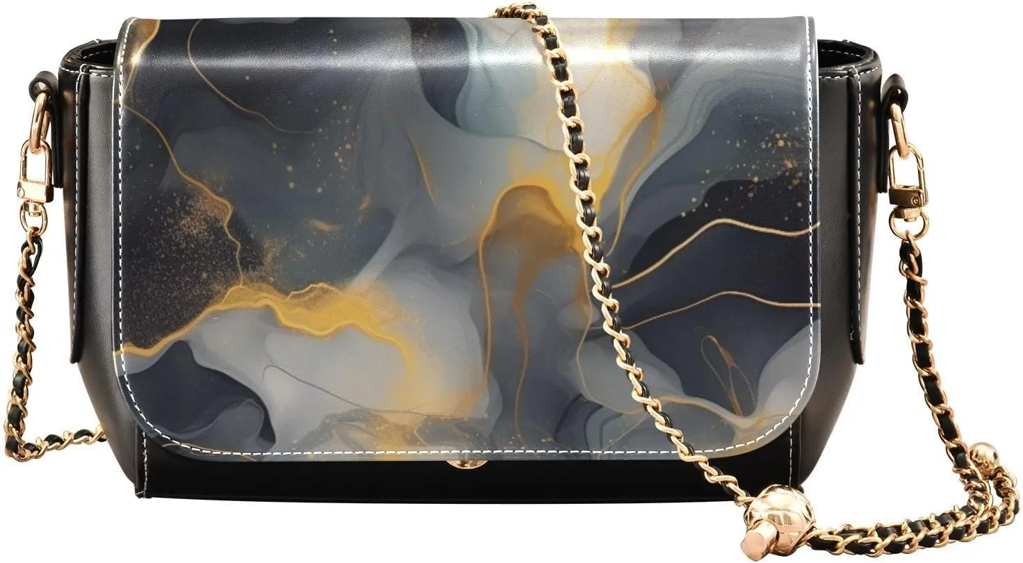 GAIGEO Abstract Gold and Silver Swirls Womens Crossbody Bag Leather, Leather Crossbody Purses for Women