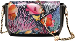 GAIGEO Coral Corals and Fish Watercolor Medium Leather Crossbody Bag, Summer Crossbody Bags for Women