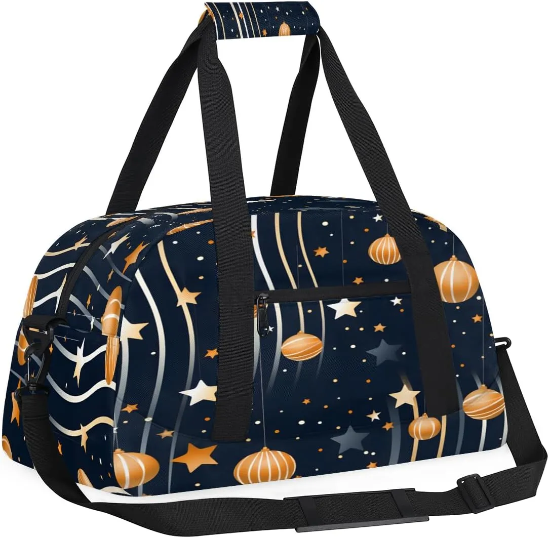 Galaxy Sun Moon Geometric Kids Overnighter Duffel Bags for Boys, Carry-On Size Sports Gym Bag with Front Zipper Pocket for School Practice or Overnight Travel Weekender Sleepover Tote Bag