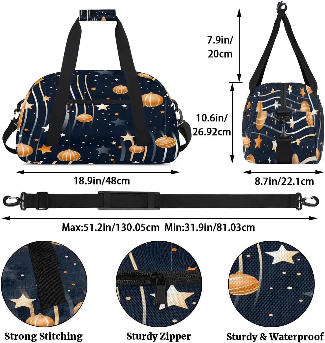 Galaxy Sun Moon Geometric Kids Overnighter Duffel Bags for Boys, Carry-On Size Sports Gym Bag with Front Zipper Pocket for School Practice or Overnight Travel Weekender Sleepover Tote Bag