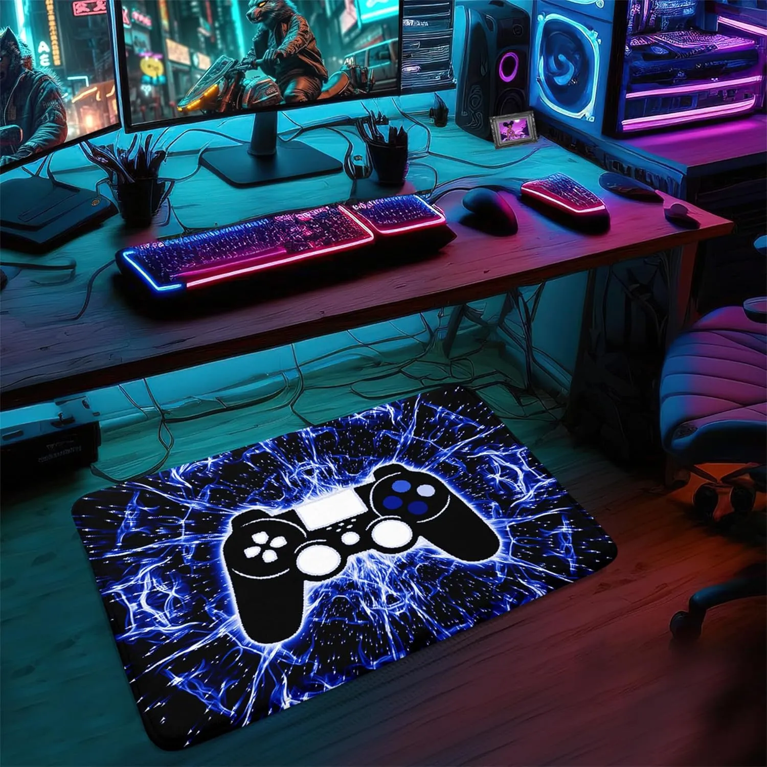 Game Controller Gaming Rugs Art Abstract Background Open Space Gamer Rug Hyperspace Home Decoration for Teen Boys Game Style Bedroom Living Playing Room Black Blue