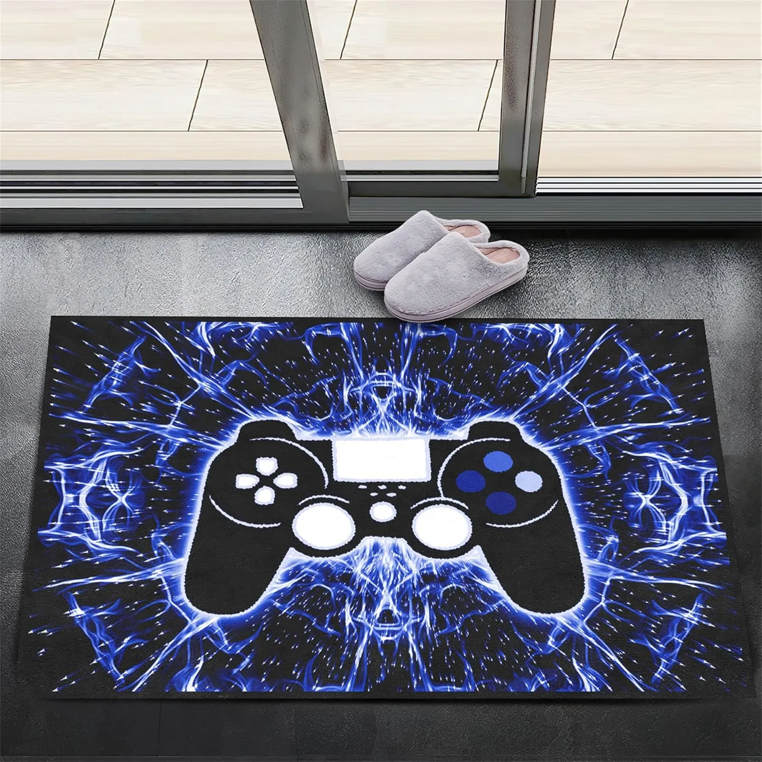 Game Controller Gaming Rugs Art Abstract Background Open Space Gamer Rug Hyperspace Home Decoration for Teen Boys Game Style Bedroom Living Playing Room Black Blue