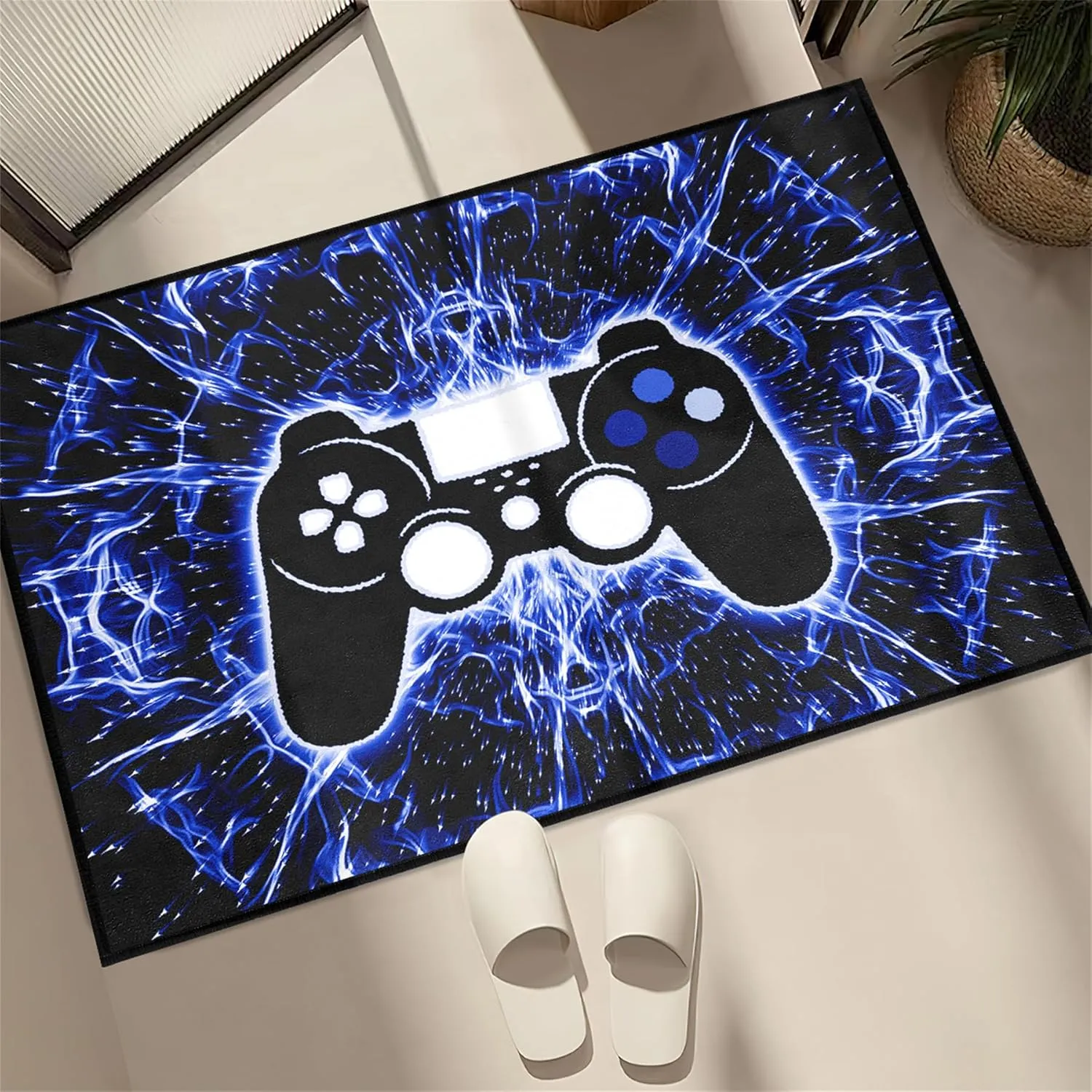 Game Controller Gaming Rugs Art Abstract Background Open Space Gamer Rug Hyperspace Home Decoration for Teen Boys Game Style Bedroom Living Playing Room Black Blue
