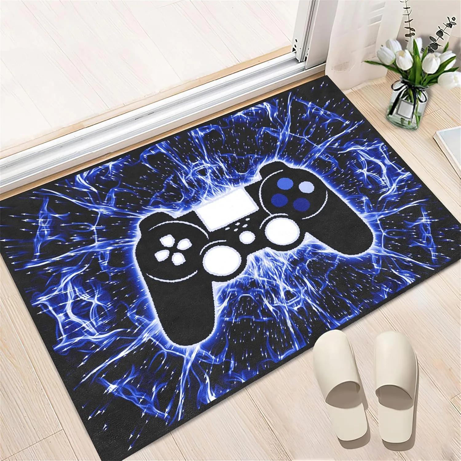 Game Controller Gaming Rugs Art Abstract Background Open Space Gamer Rug Hyperspace Home Decoration for Teen Boys Game Style Bedroom Living Playing Room Black Blue