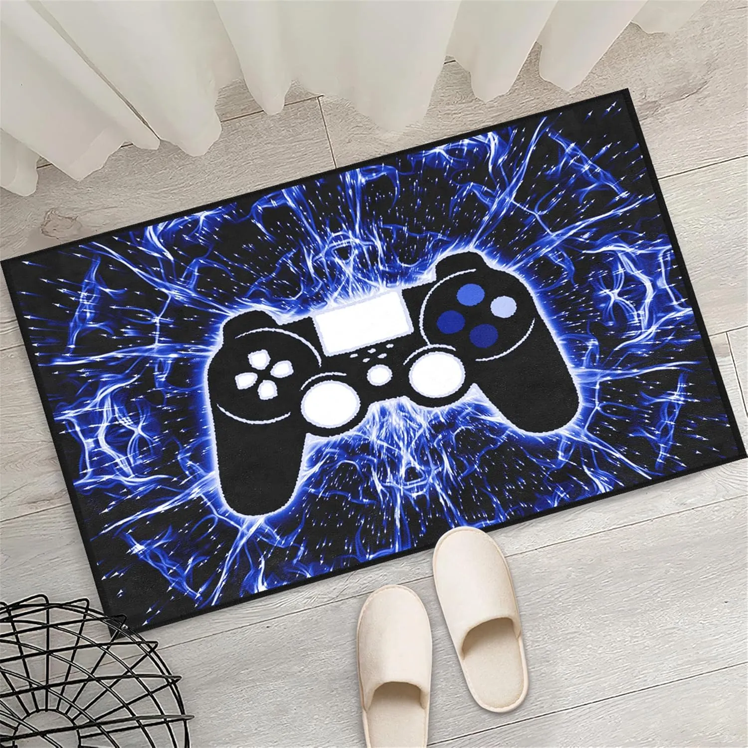 Game Controller Gaming Rugs Art Abstract Background Open Space Gamer Rug Hyperspace Home Decoration for Teen Boys Game Style Bedroom Living Playing Room Black Blue