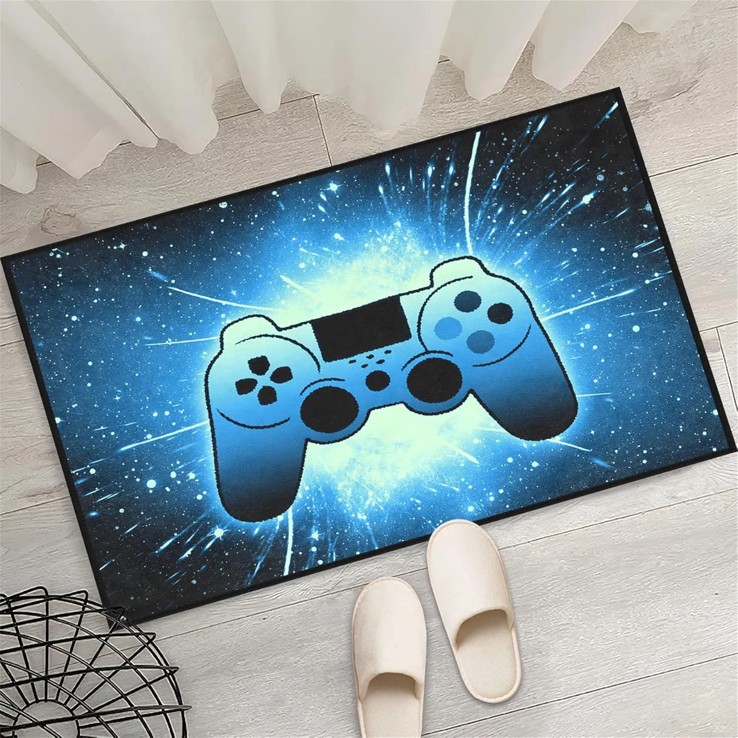 Gaming Rug for Gamer Game Room Boys Gamer Theme Carpets, Blue Galaxy Game Loading Gamepad Printed Floor Rugs for Bedroom Living Room Mat Sofa Mats,2'×3'