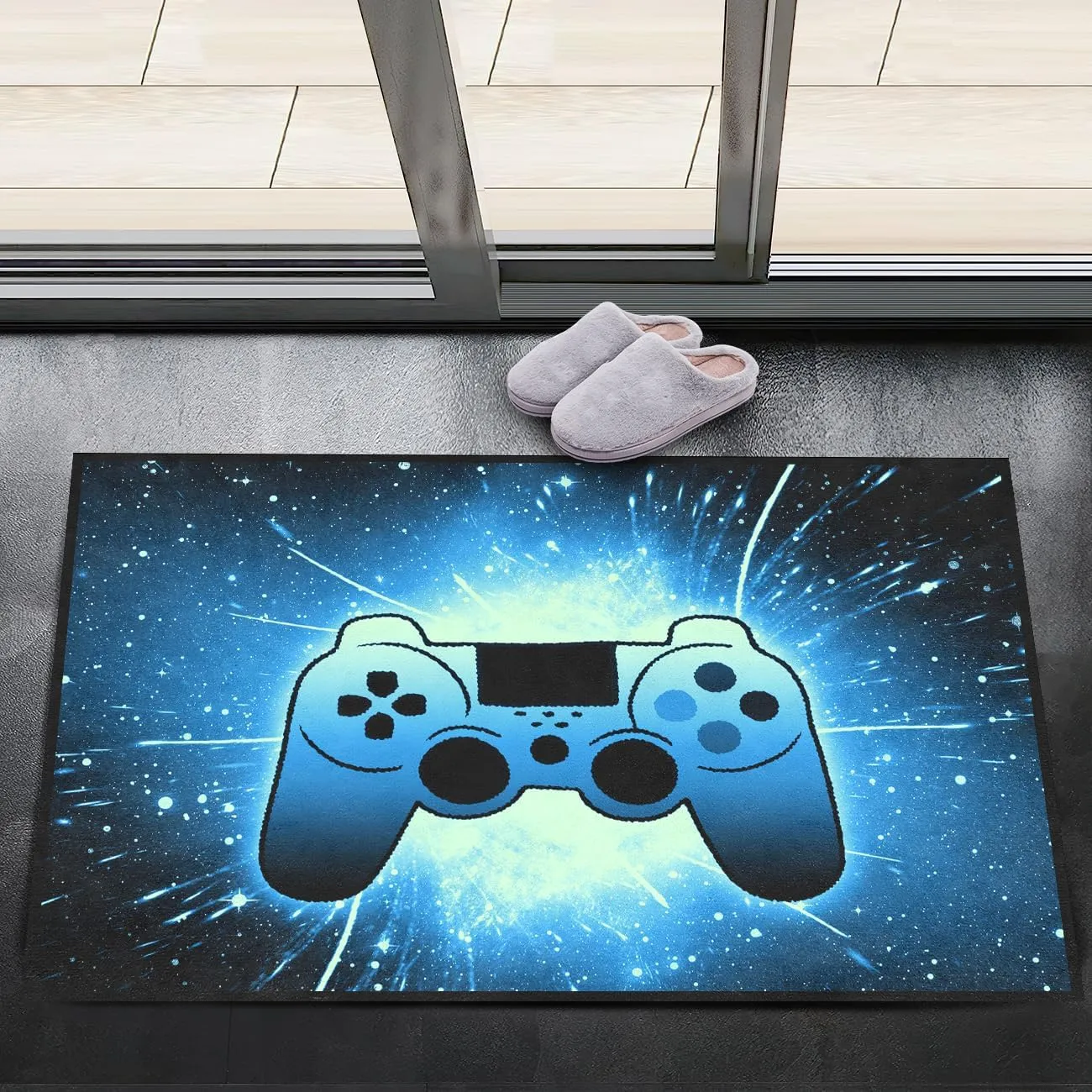 Gaming Rug for Gamer Game Room Boys Gamer Theme Carpets, Blue Galaxy Game Loading Gamepad Printed Floor Rugs for Bedroom Living Room Mat Sofa Mats,2'×3'