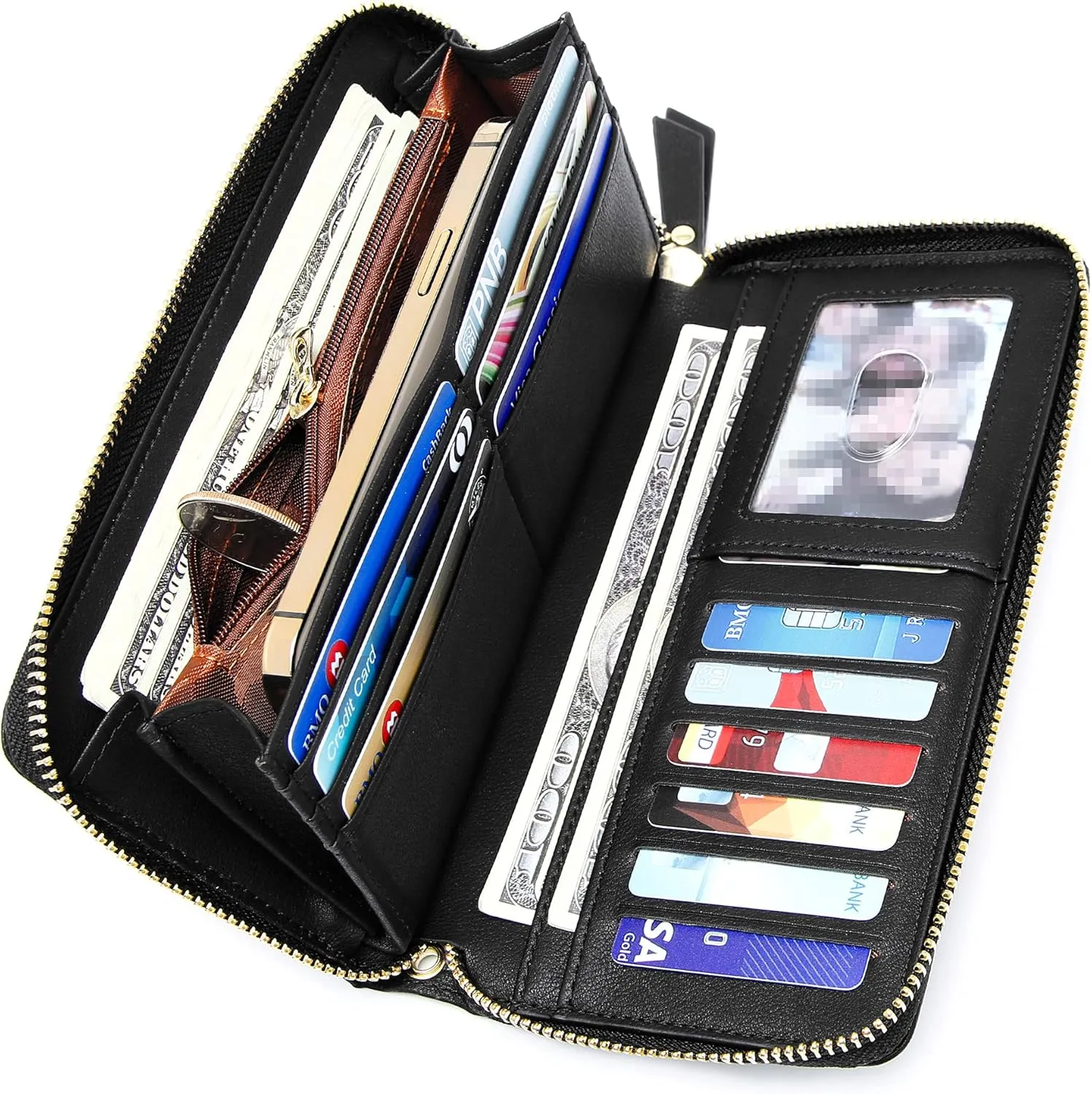 GEEAD Wristlet Wallets for Women PU Leather RFID Blocking Zip Around Long Phone Clutch Wallet