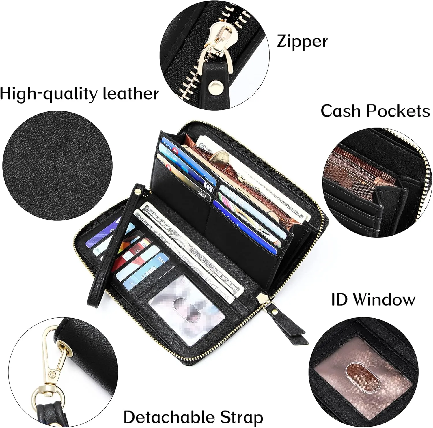 GEEAD Wristlet Wallets for Women PU Leather RFID Blocking Zip Around Long Phone Clutch Wallet