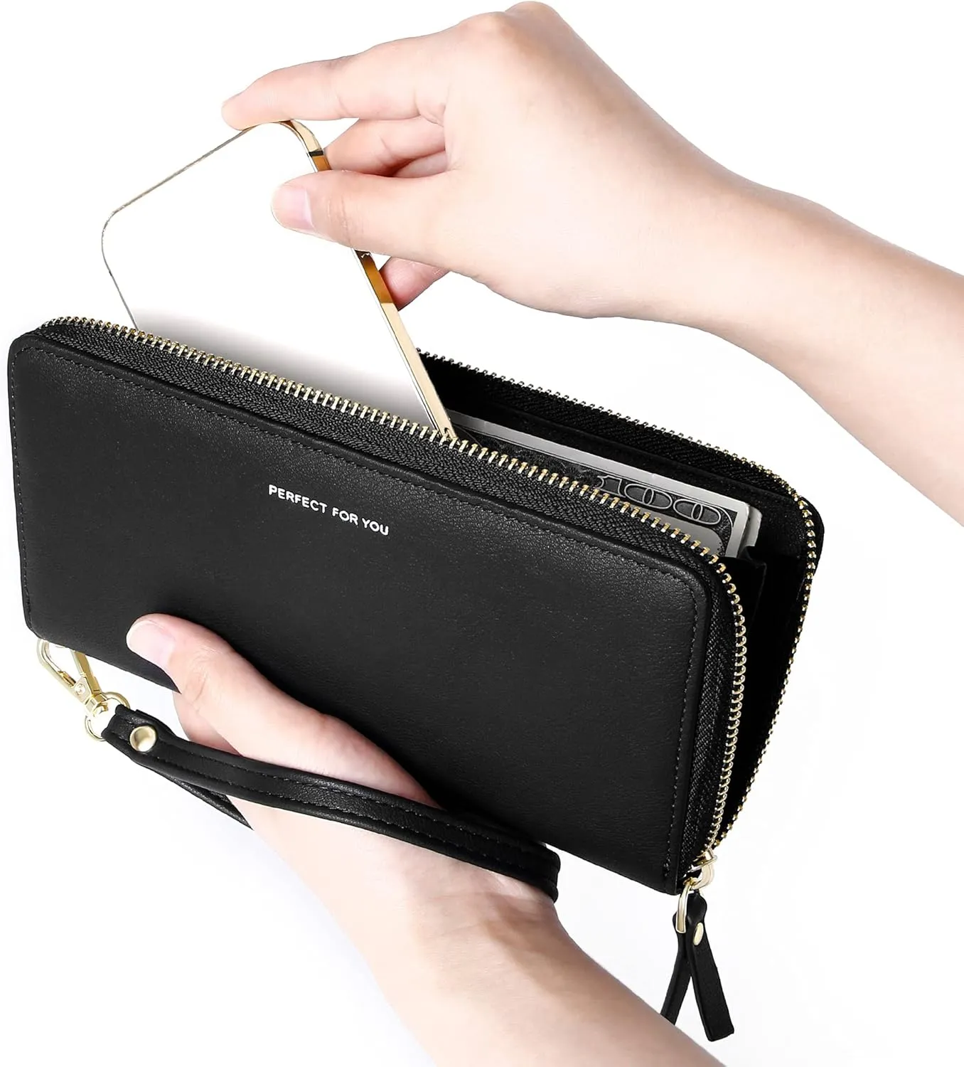 GEEAD Wristlet Wallets for Women PU Leather RFID Blocking Zip Around Long Phone Clutch Wallet