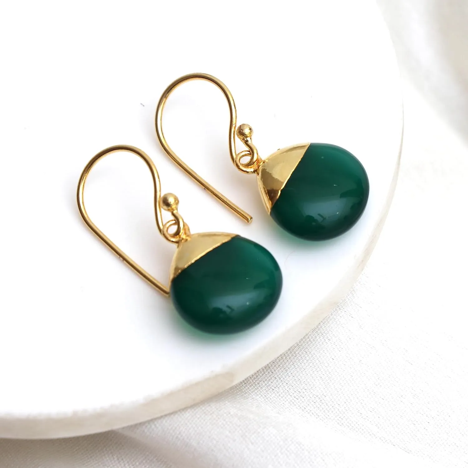 Gempires Natural Green Onyx Pear Dangle Earring Crystal Jewelry Handmade Boho Earring For Women Gemstone Jewelry (Green Onyx)