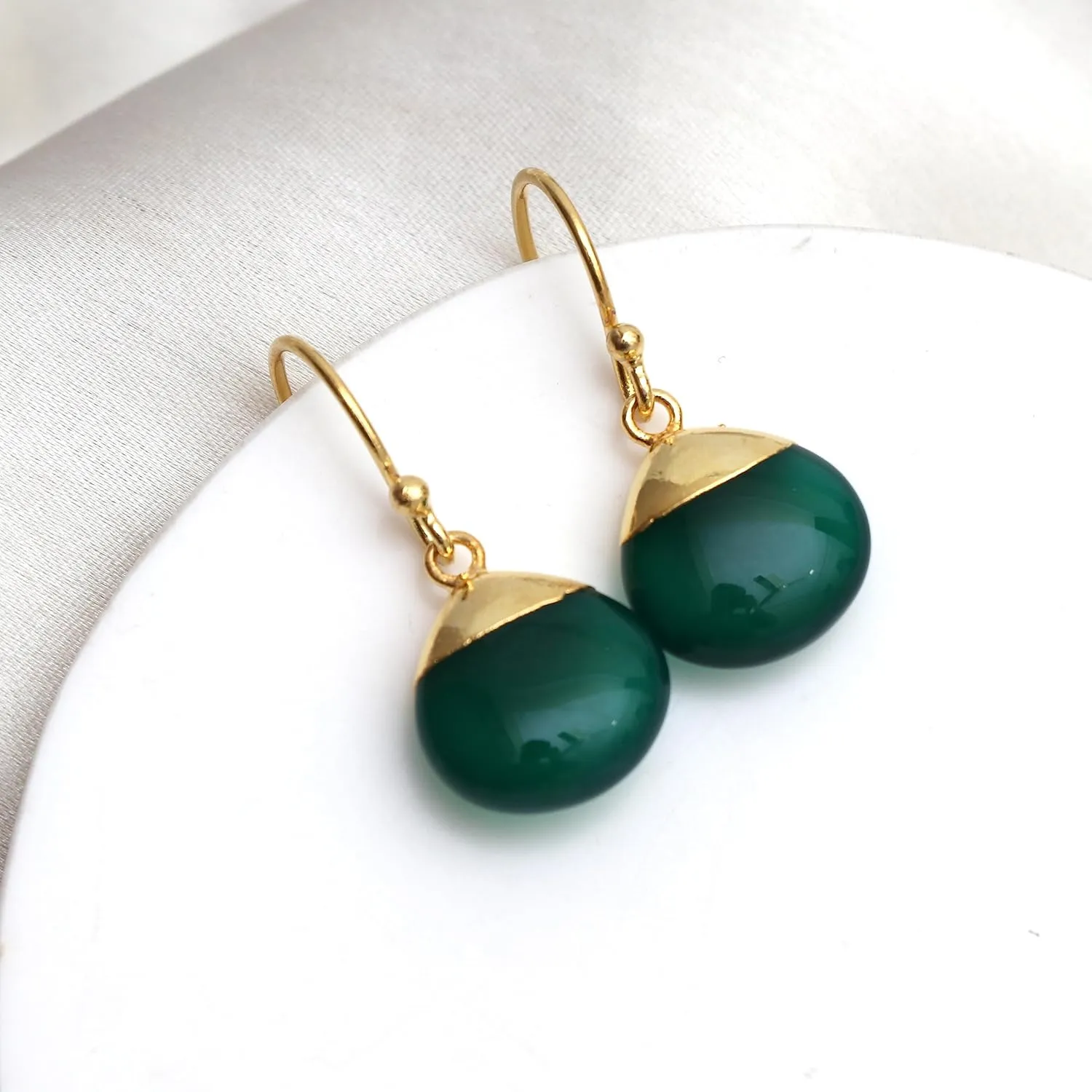 Gempires Natural Green Onyx Pear Dangle Earring Crystal Jewelry Handmade Boho Earring For Women Gemstone Jewelry (Green Onyx)