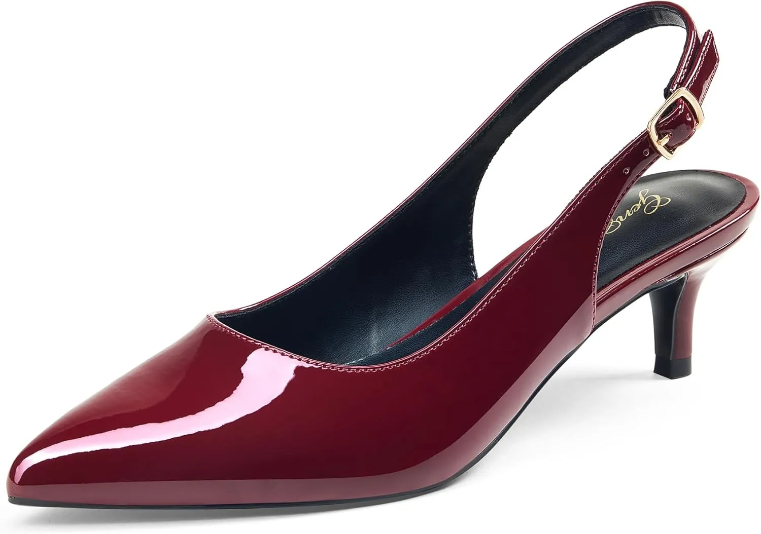 GENSHUO Low Kitten Heels Women's Slingback Dressy Pumps Pointed Closed Toe Ankle Strap Elegant Wedding Pumps Formal Comfortable Shoes