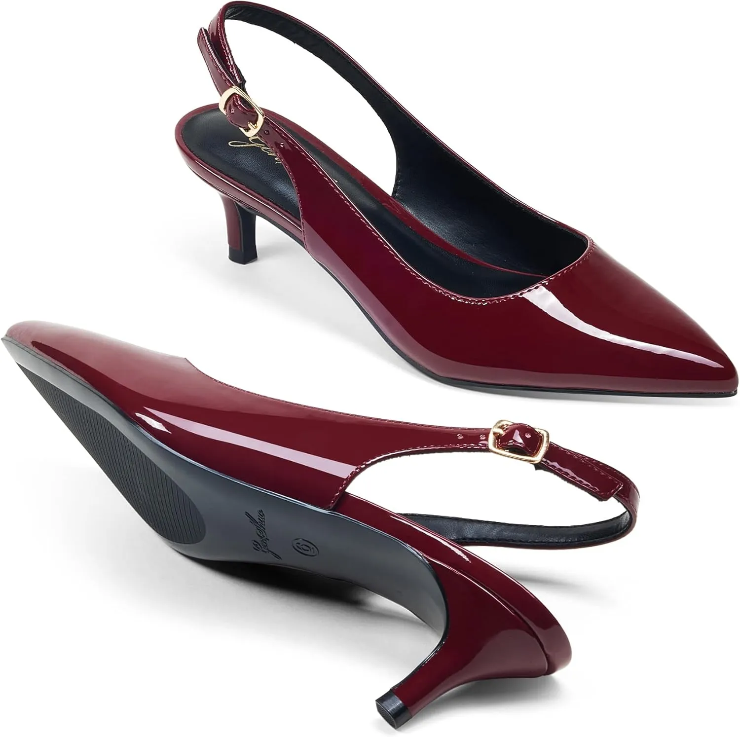 GENSHUO Low Kitten Heels Women's Slingback Dressy Pumps Pointed Closed Toe Ankle Strap Elegant Wedding Pumps Formal Comfortable Shoes