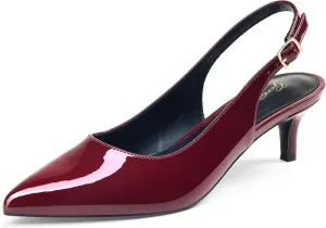 GENSHUO Low Kitten Heels Women's Slingback Dressy Pumps Pointed Closed Toe Ankle Strap Elegant Wedding Pumps Formal Comfortable Shoes