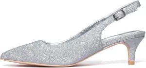 GENSHUO Low Kitten Heels Women's Slingback Dressy Pumps Pointed Closed Toe Ankle Strap Elegant Wedding Pumps Formal Comfortable Shoes