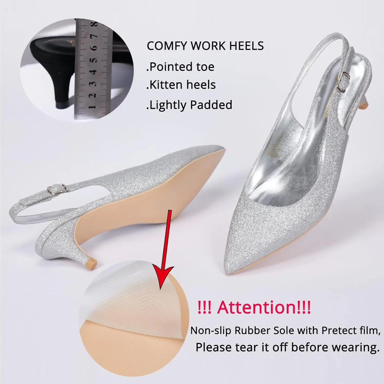 GENSHUO Low Kitten Heels Women's Slingback Dressy Pumps Pointed Closed Toe Ankle Strap Elegant Wedding Pumps Formal Comfortable Shoes
