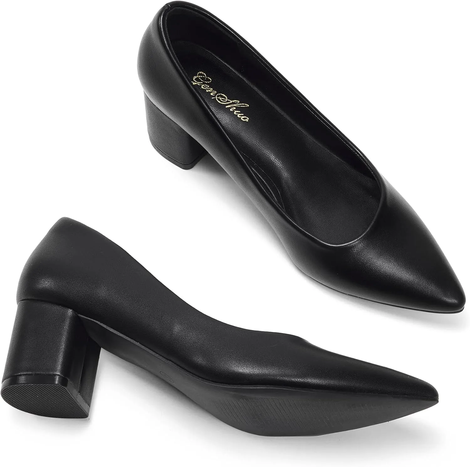 GENSHUO Women's Closed Toe Heels Low Chunky Block Dress Pumps Shoes Comfortable Slip On Pointed Toe Heel Work Wedding Office Evening Walking Party