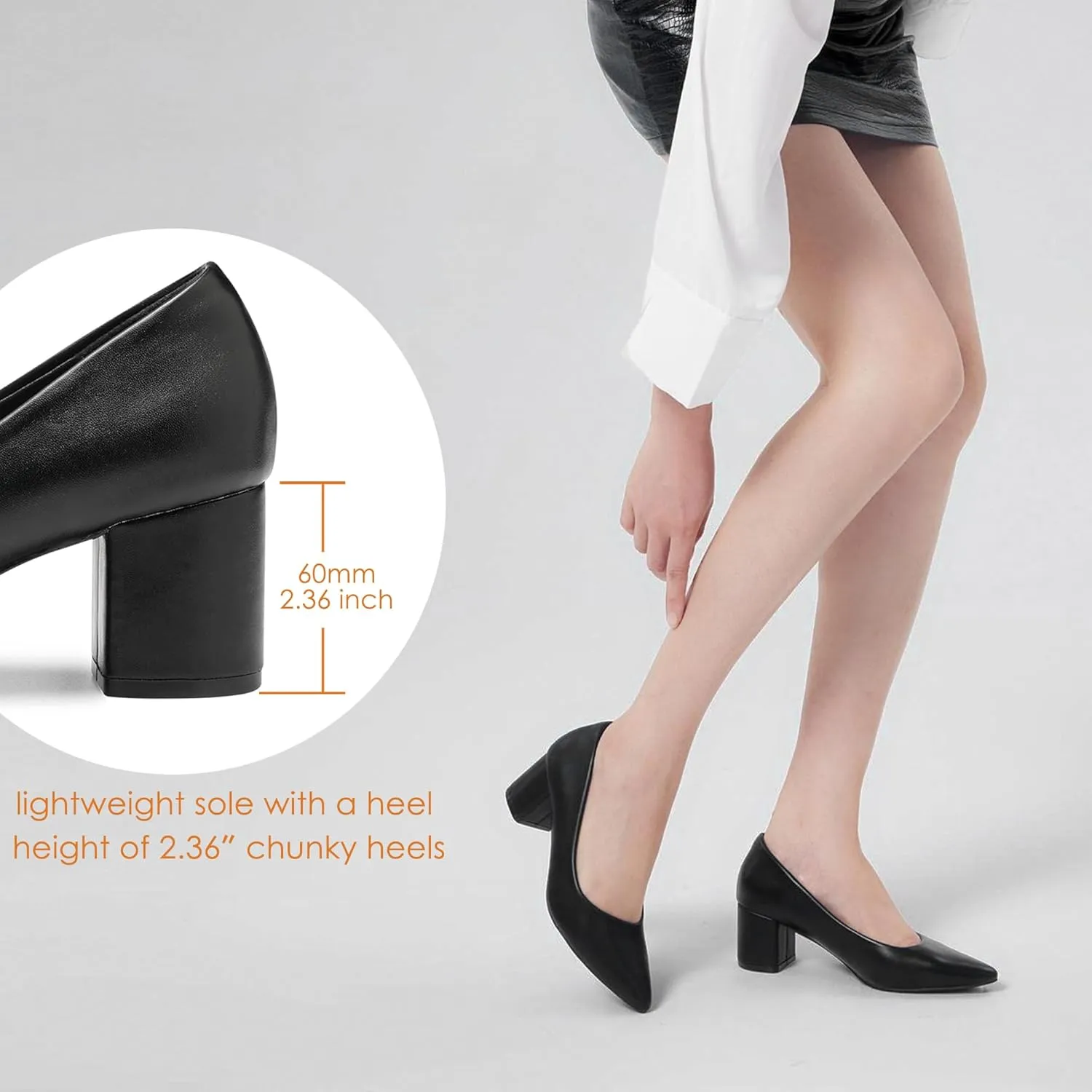 GENSHUO Women's Closed Toe Heels Low Chunky Block Dress Pumps Shoes Comfortable Slip On Pointed Toe Heel Work Wedding Office Evening Walking Party