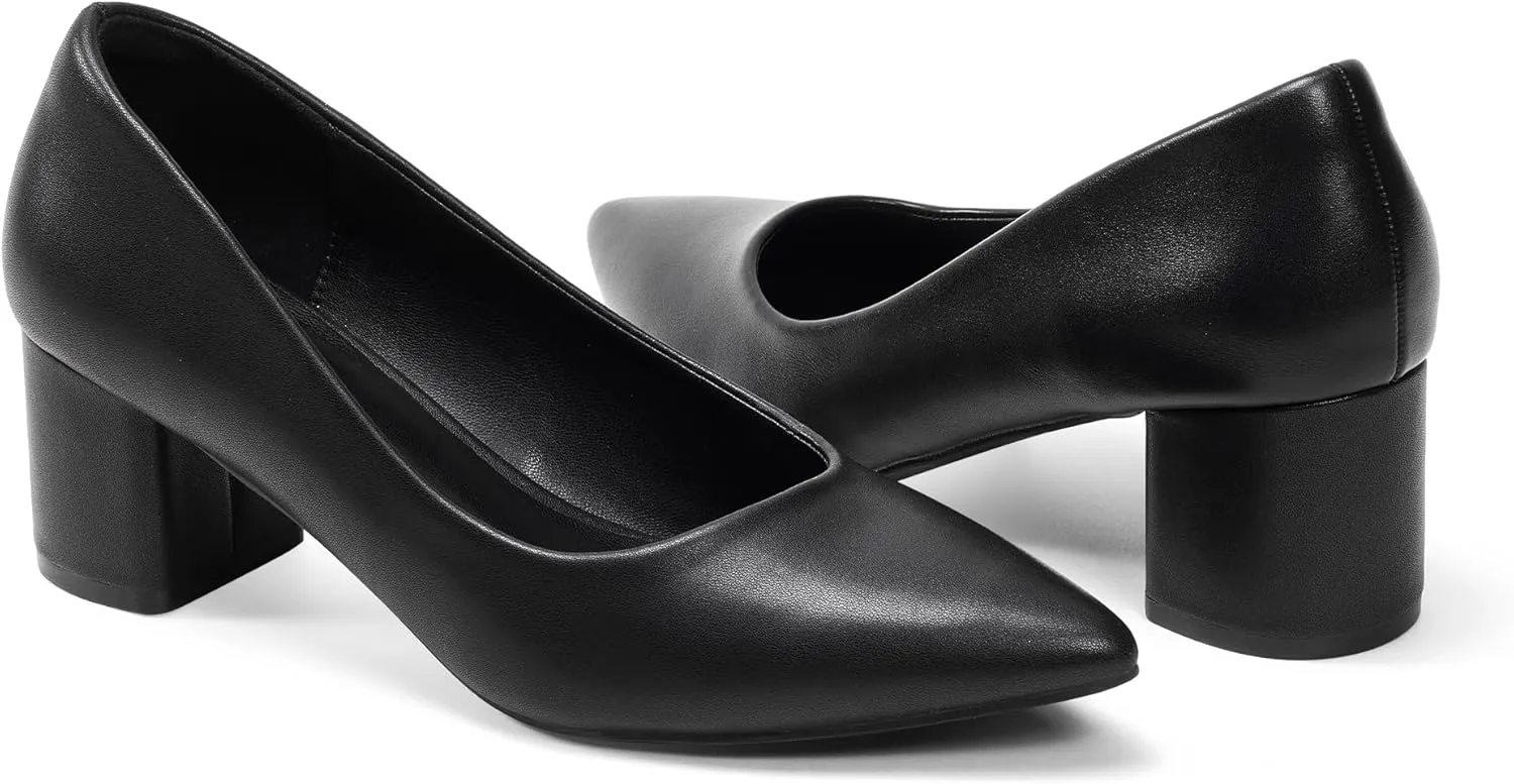 GENSHUO Women's Closed Toe Heels Low Chunky Block Dress Pumps Shoes Comfortable Slip On Pointed Toe Heel Work Wedding Office Evening Walking Party