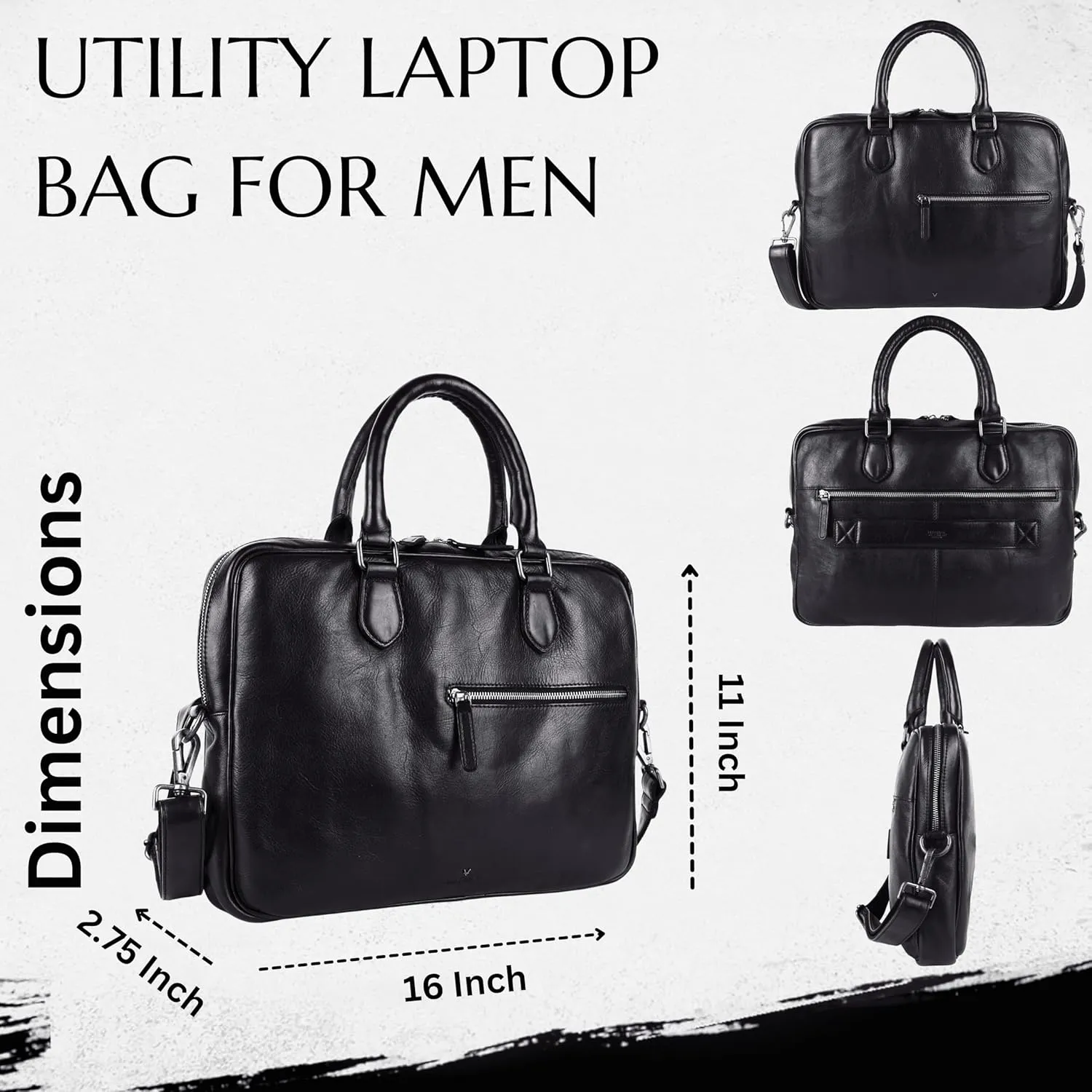 Genuine Italian Leather 14-Inch Laptop Messenger Bag for Men – Multifunctional Satchel Shoulder Bag with Detachable Strap