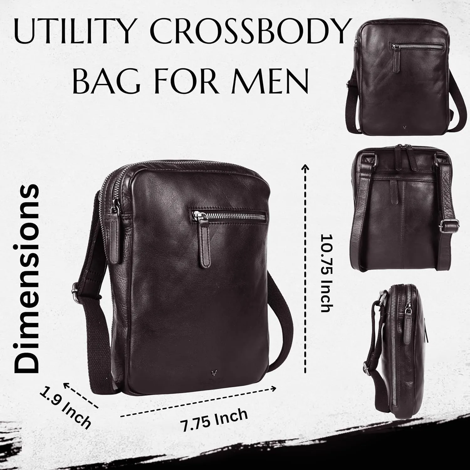 Genuine Italian Leather Shoulder Crossbody Sling Bag for Men - Adjustable Strap for Office, Travel, Casual & Hiking