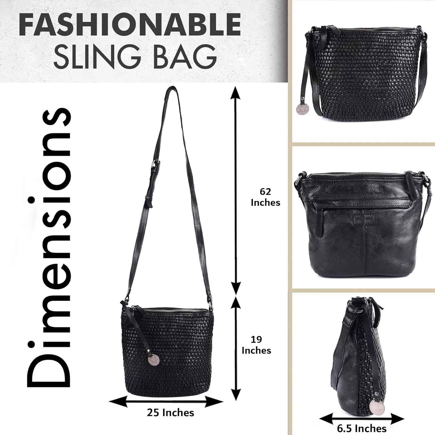 Genuine Leather Crossbody Sling Bag for Women - Trendy Casual Office Bag with Adjustable Strap
