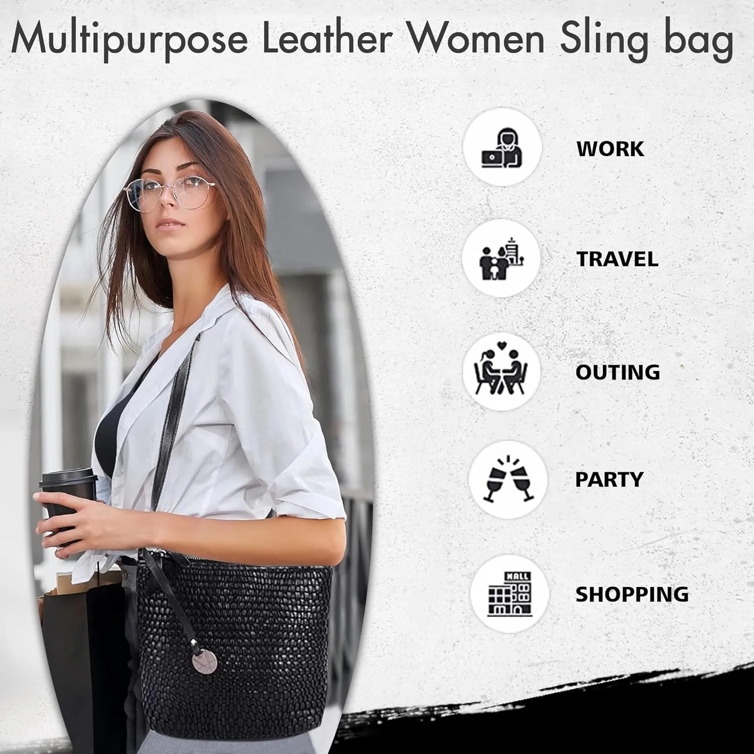 Genuine Leather Crossbody Sling Bag for Women - Trendy Casual Office Bag with Adjustable Strap
