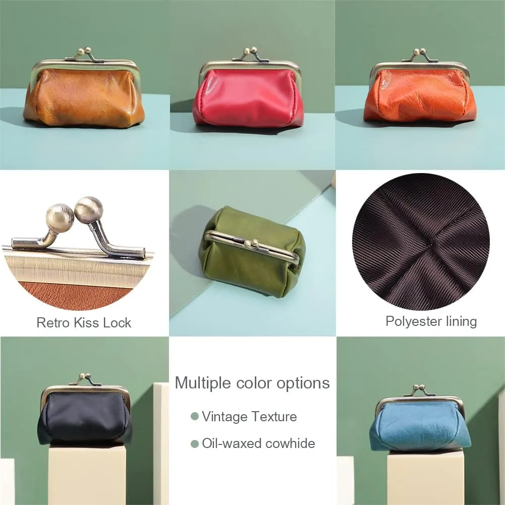Genuine Leather Mini Vintage Coin Purse Kiss Lock change purse Cute Coin Purse Coin Organizer (Blue)