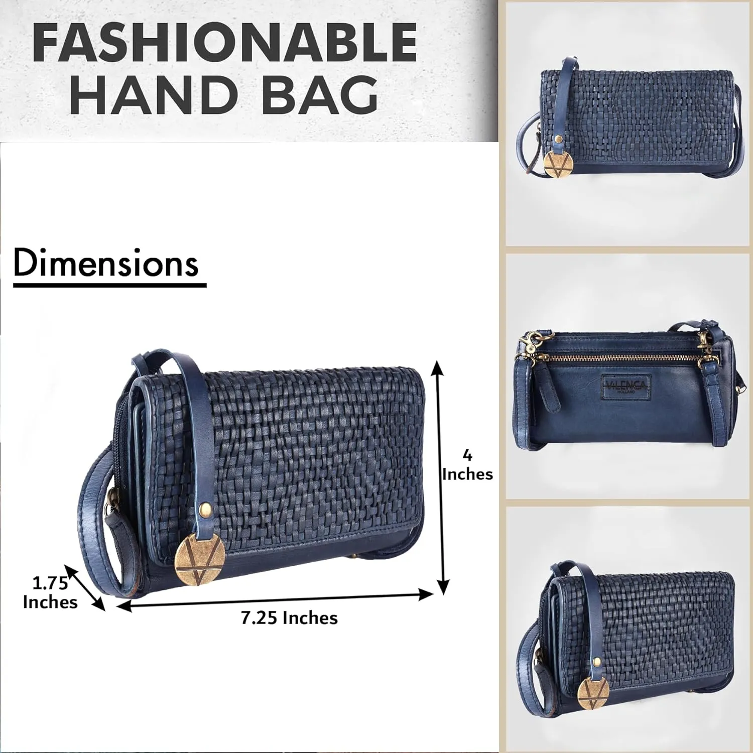 Genuine Leather Wallets for Women, Small Wallet for Ladies Zipper Coin Purse Credit Card Holder with Strap (VL-409-Navy)