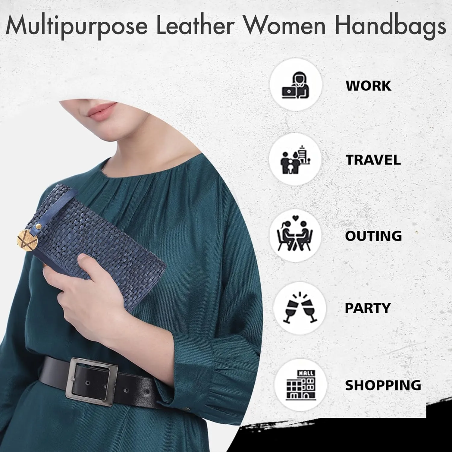 Genuine Leather Wallets for Women, Small Wallet for Ladies Zipper Coin Purse Credit Card Holder with Strap (VL-409-Navy)