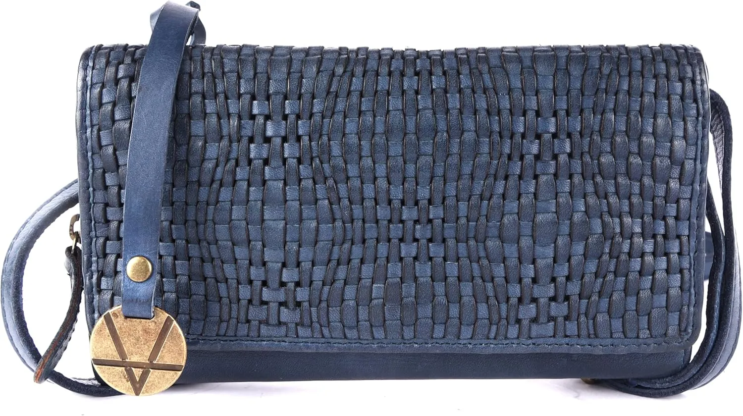 Genuine Leather Wallets for Women, Small Wallet for Ladies Zipper Coin Purse Credit Card Holder with Strap (VL-409-Navy)