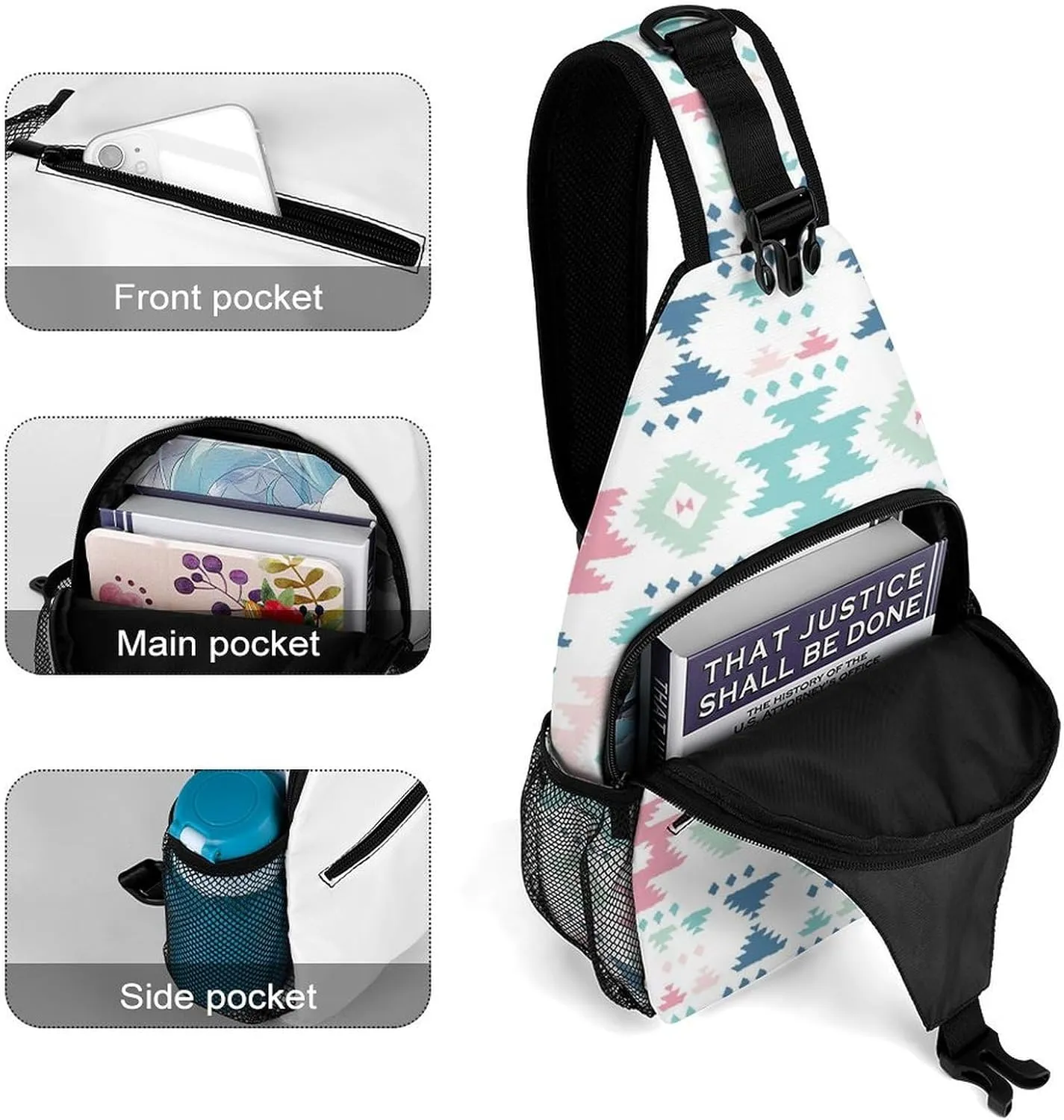 Geometric Ethnic Tribal Sling Backpack, Crossbody Shoulder Bag, Chest Bags for Outdoor Travel Fitness